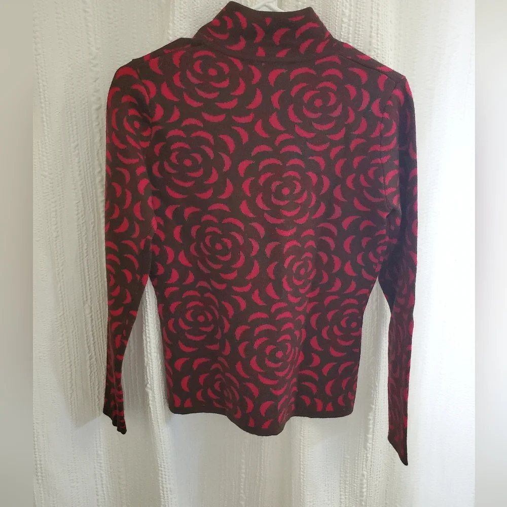 Neve Women's Small  Red and Brown Floral Cowl Neck Sweater